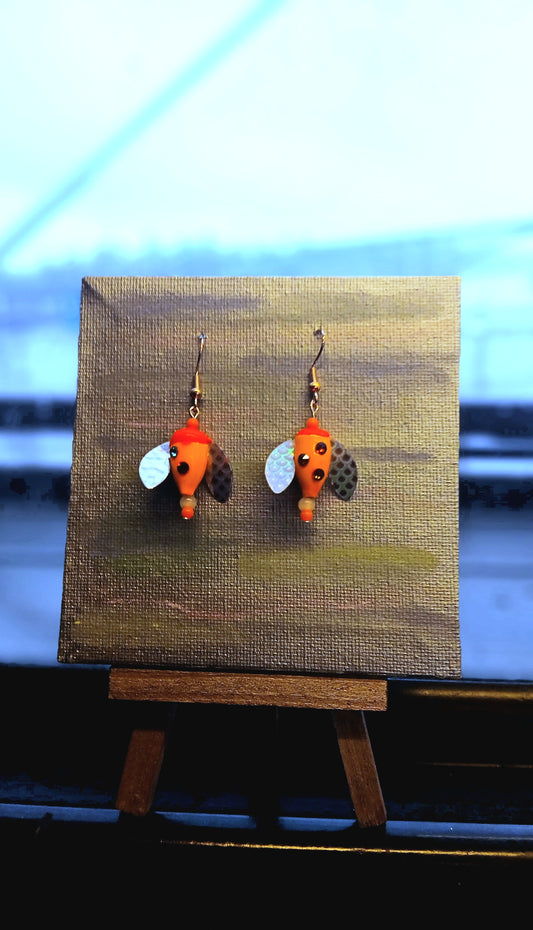 Orange & black pokadot Spin n Glo earrings