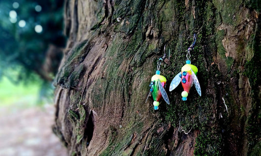 Pumpkin seed & blue rhinestone SPIN n GLO earrings