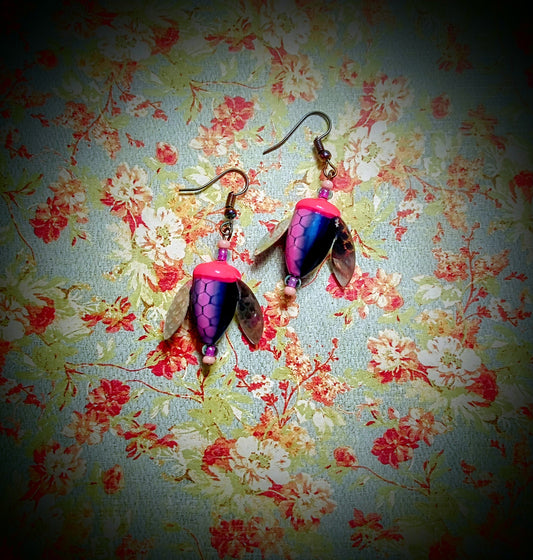 "Honeycomb Cotton Candy" Spin n Glo style earrings